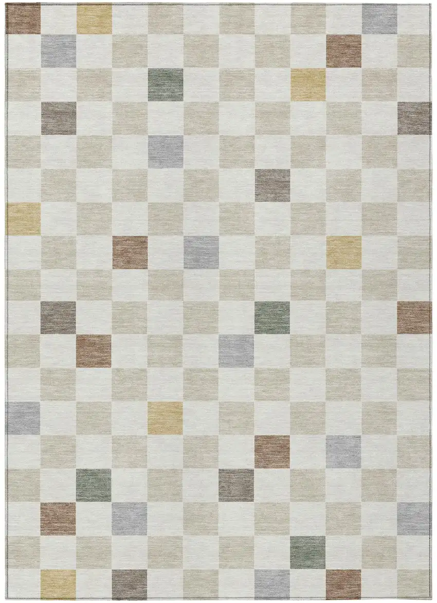 Linen And Black Geometric Washable Indoor Outdoor Area Rug Photo 4