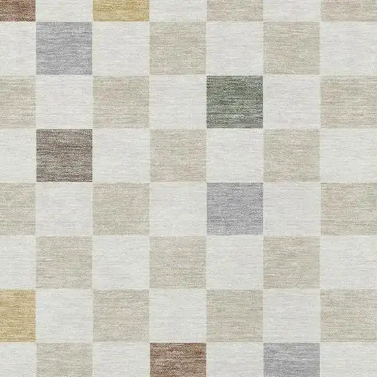 Linen And Black Geometric Washable Indoor Outdoor Area Rug Photo 3