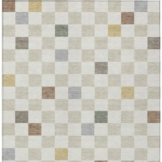 Linen And Black Geometric Washable Indoor Outdoor Area Rug Photo 2