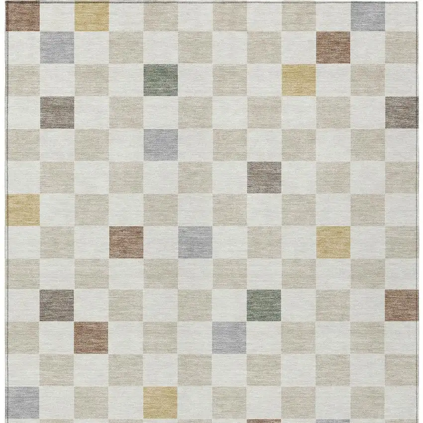 Linen And Black Geometric Washable Indoor Outdoor Area Rug Photo 2