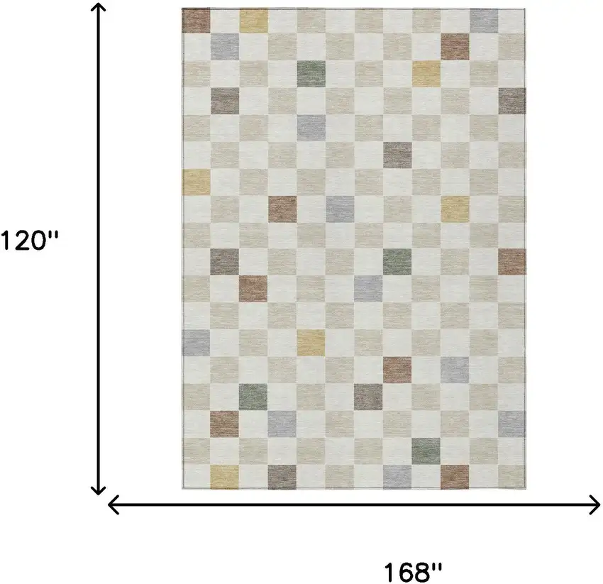 Linen And Black Geometric Washable Indoor Outdoor Area Rug Photo 8