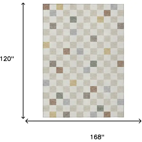 Linen And Black Geometric Washable Indoor Outdoor Area Rug Photo 8