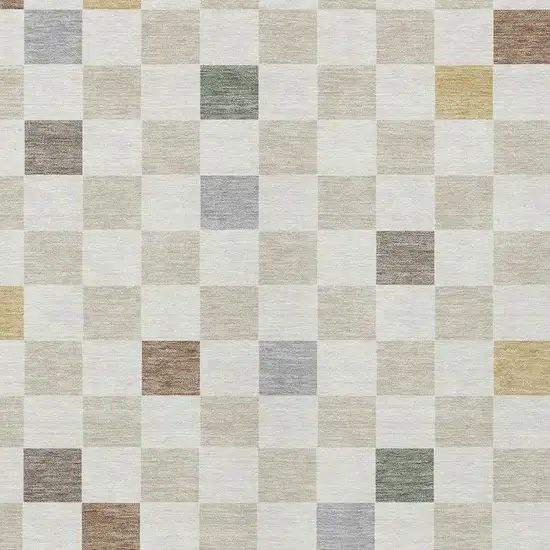 Linen And Black Geometric Washable Indoor Outdoor Area Rug Photo 5