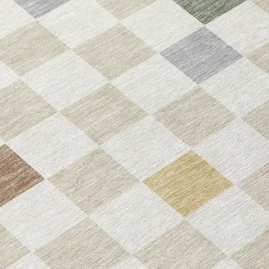 Linen And Black Geometric Washable Indoor Outdoor Area Rug Photo 7