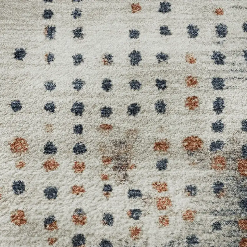 Linen And Blue Geometric Washable Area Rug With UV Protection Photo 8