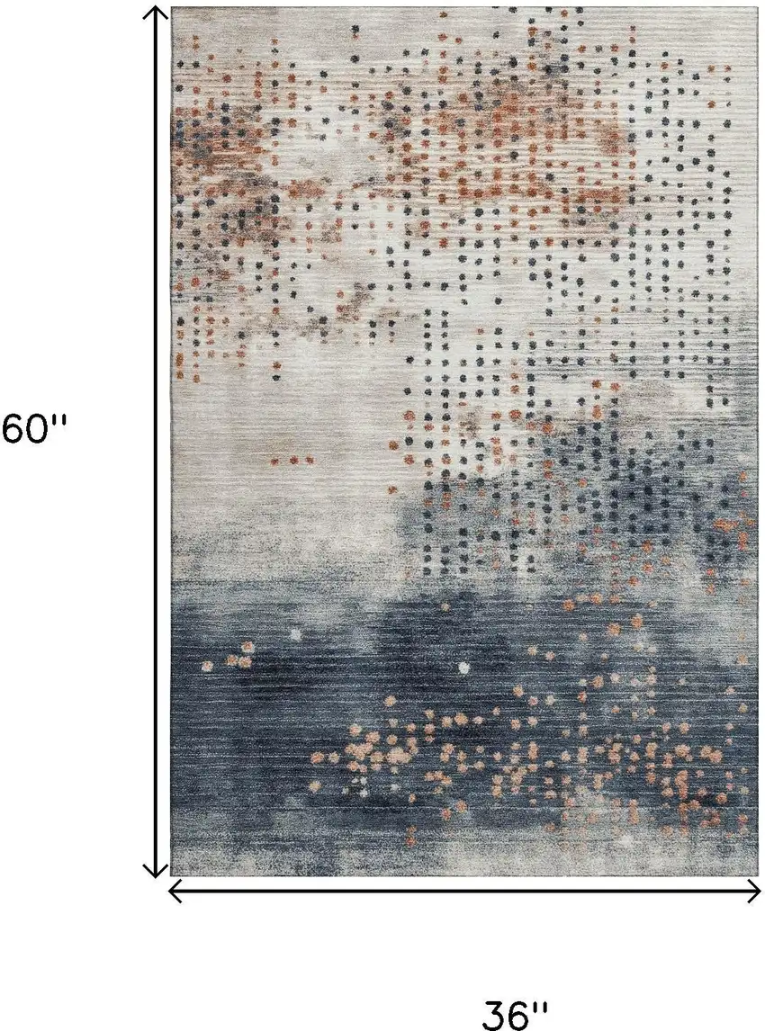 Linen And Blue Geometric Washable Area Rug With UV Protection Photo 9