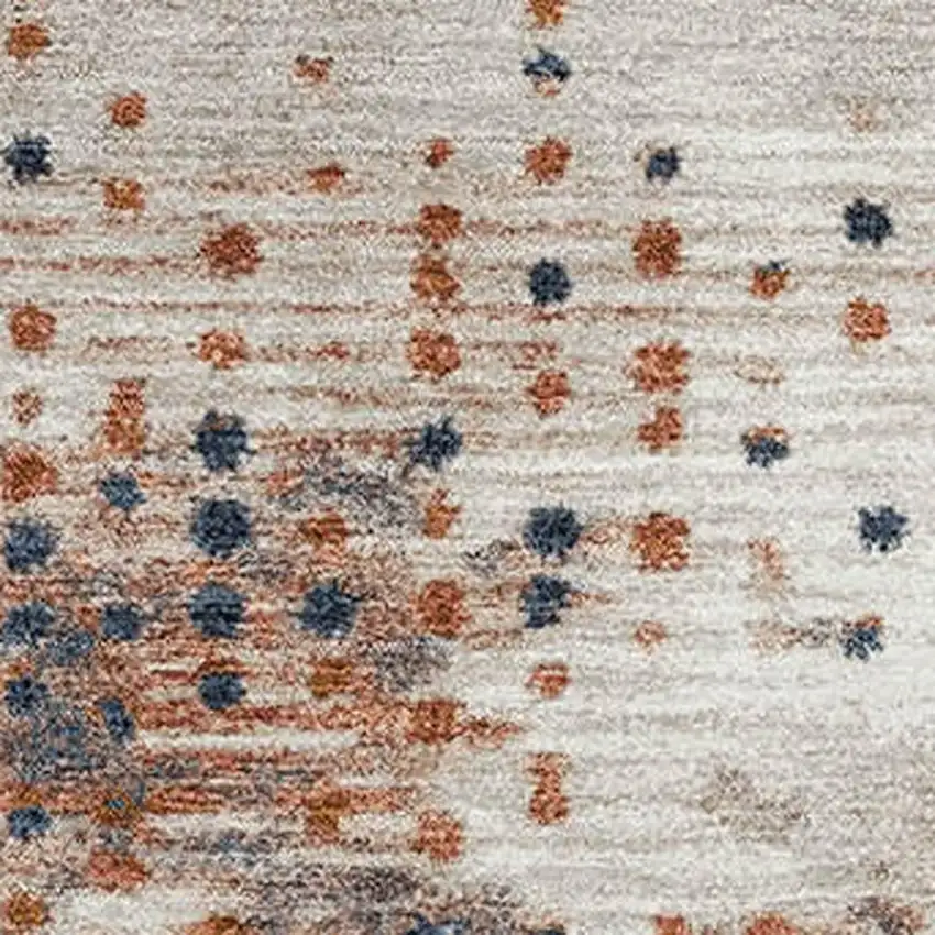 Linen And Blue Geometric Washable Area Rug With UV Protection Photo 3