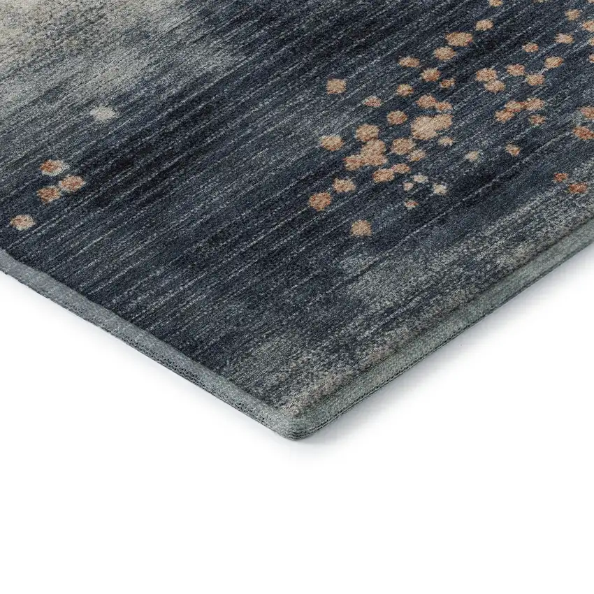 Linen And Blue Geometric Washable Area Rug With UV Protection Photo 8