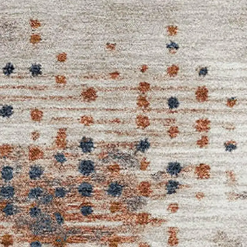 Linen And Blue Geometric Washable Area Rug With UV Protection Photo 3