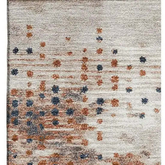 Linen And Blue Geometric Washable Area Rug With UV Protection Photo 4