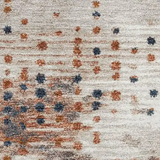 Linen And Blue Geometric Washable Area Rug With UV Protection Photo 3