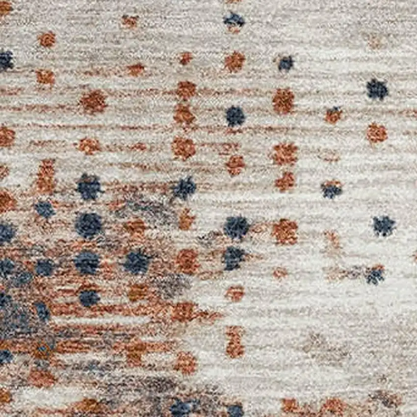 Linen And Blue Geometric Washable Area Rug With UV Protection Photo 3