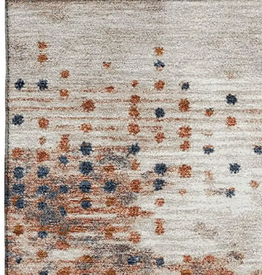 Linen And Blue Geometric Washable Area Rug With UV Protection Photo 4