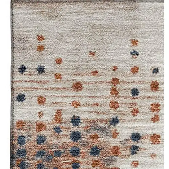 Linen And Blue Geometric Washable Area Rug With UV Protection Photo 3