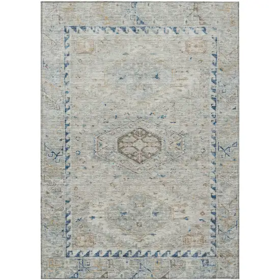 Linen And Blue Medallion Washable Indoor Outdoor Area Rug Photo 1