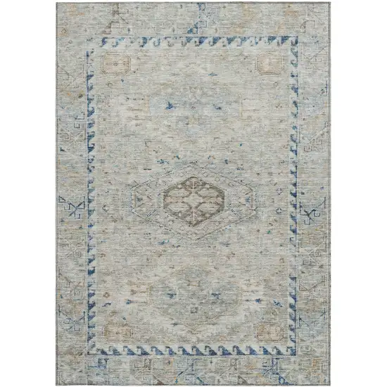 Linen And Blue Medallion Washable Indoor Outdoor Area Rug Photo 3