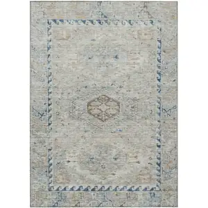 Photo of Linen And Blue Medallion Washable Indoor Outdoor Area Rug