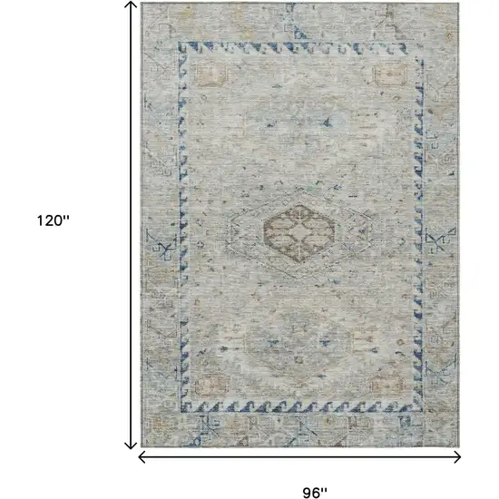 Linen And Blue Medallion Washable Indoor Outdoor Area Rug Photo 3