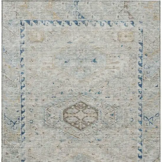 Linen And Blue Medallion Washable Indoor Outdoor Area Rug Photo 3