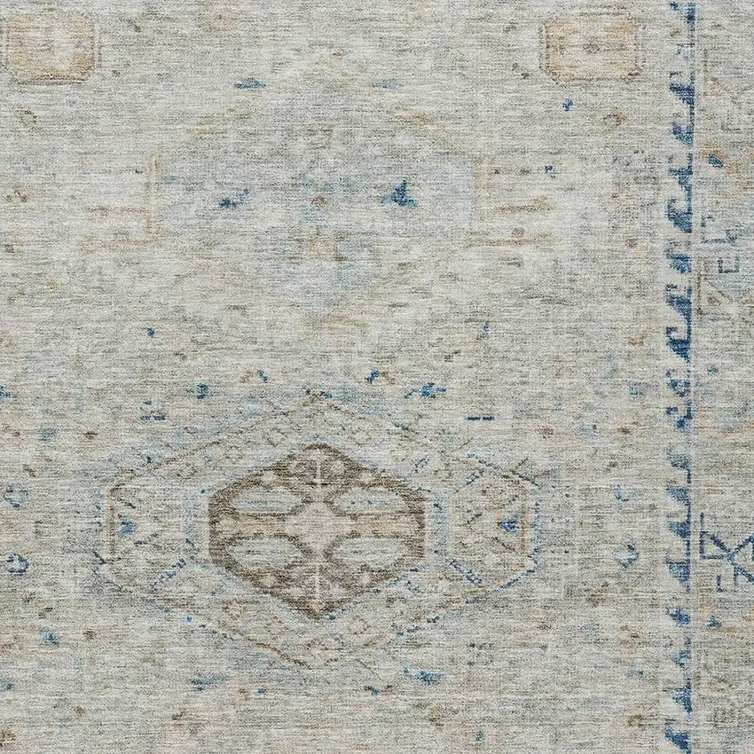 Linen And Blue Medallion Washable Indoor Outdoor Area Rug Photo 2