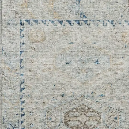 Linen And Blue Medallion Washable Indoor Outdoor Area Rug Photo 2