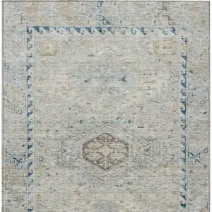 Photo of Linen And Blue Medallion Washable Indoor Outdoor Area Rug