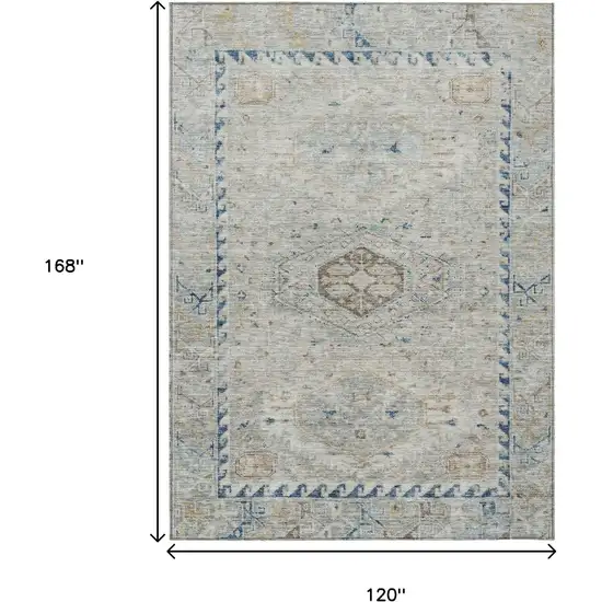 Linen And Blue Medallion Washable Indoor Outdoor Area Rug Photo 3