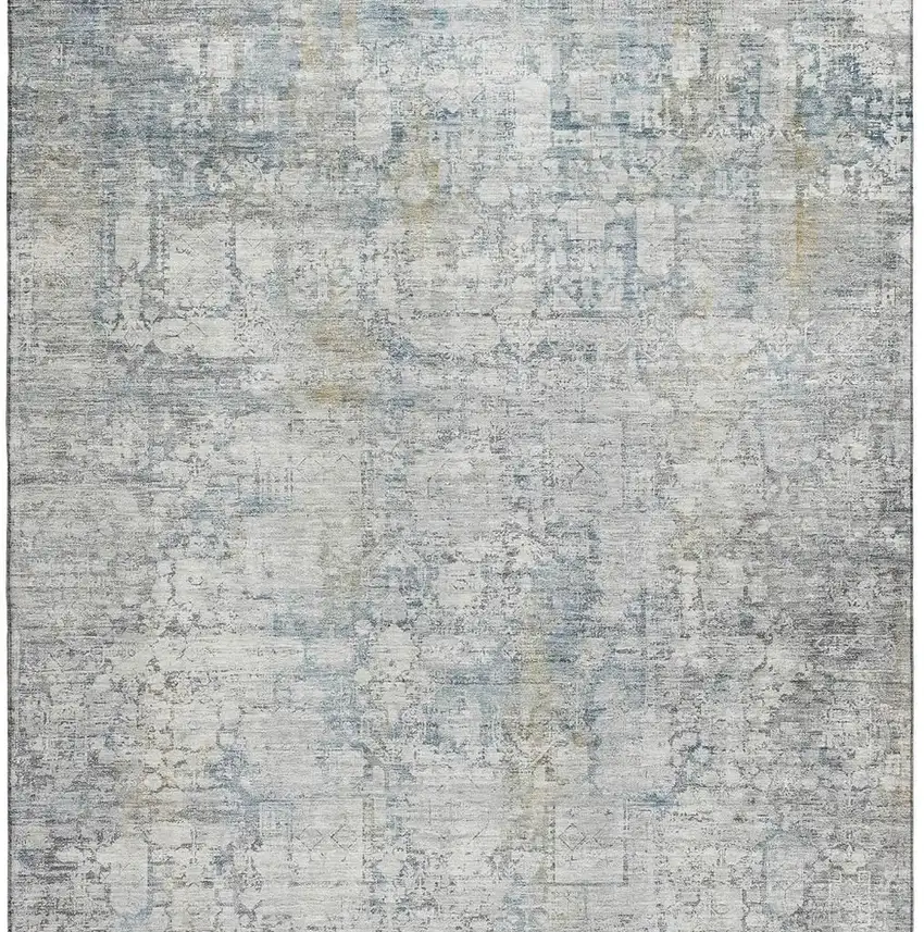 Linen And Blue Oriental Washable Area Rug With UV Protection Photo 3
