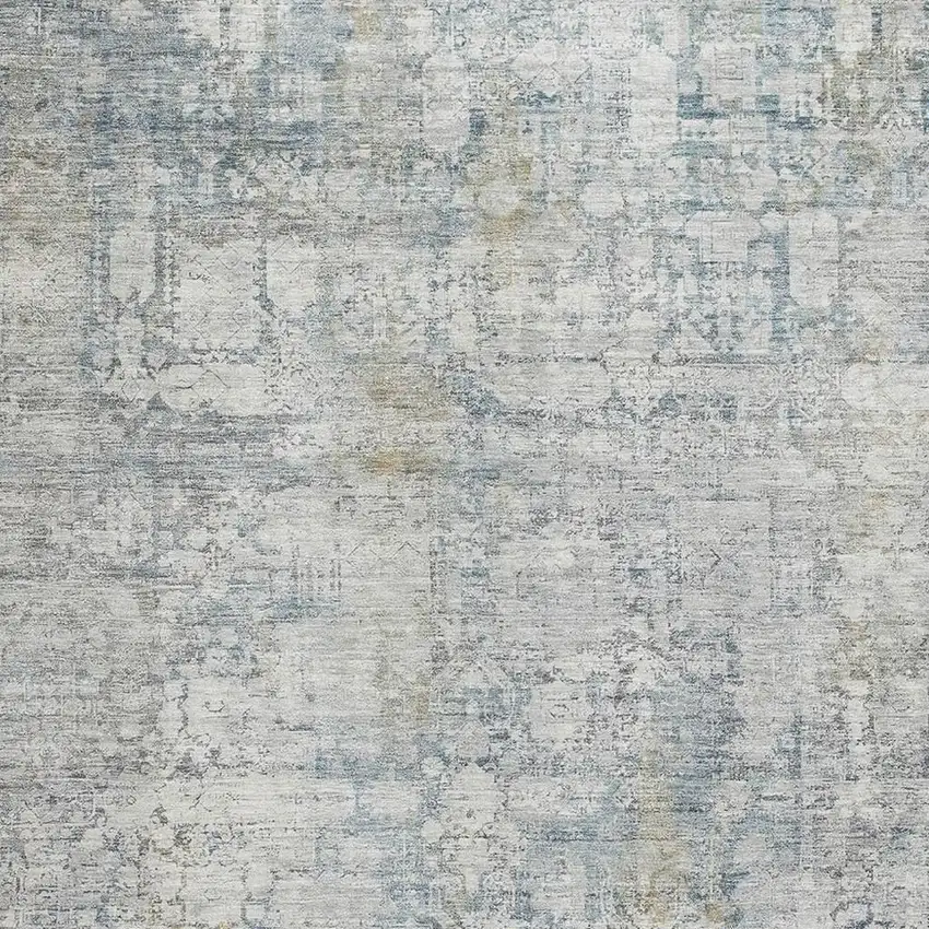 Linen And Blue Oriental Washable Area Rug With UV Protection Photo 2