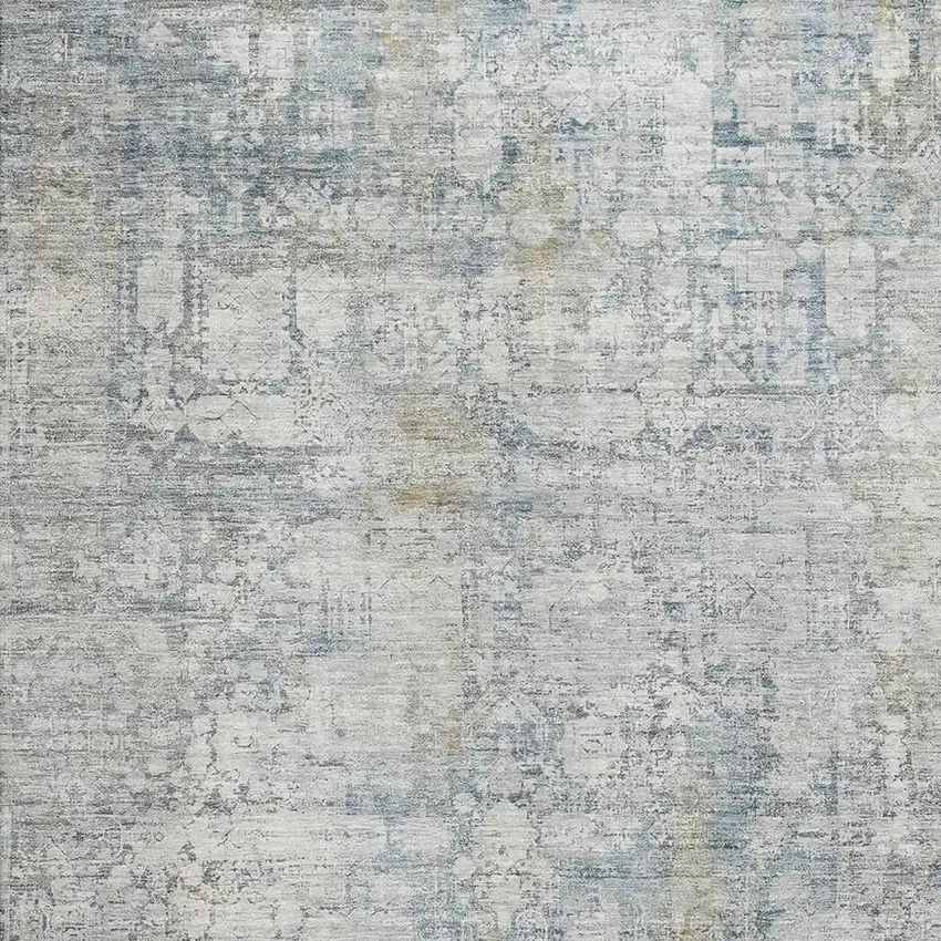 Linen And Blue Oriental Washable Area Rug With UV Protection Photo 2