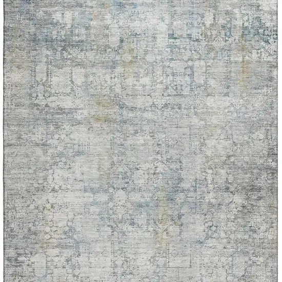 Linen And Blue Oriental Washable Area Rug With UV Protection Photo 3