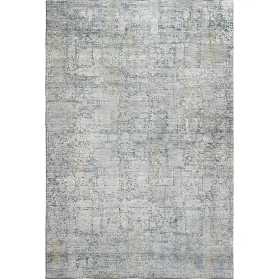 Linen And Blue Oriental Washable Area Rug With UV Protection Photo 1