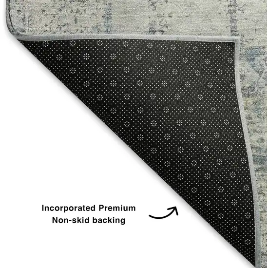 Linen And Blue Oriental Washable Area Rug With UV Protection Photo 6