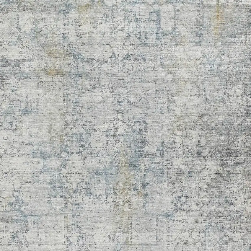 Linen And Blue Oriental Washable Area Rug With UV Protection Photo 2