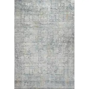 Photo of Linen And Blue Oriental Washable Area Rug With UV Protection