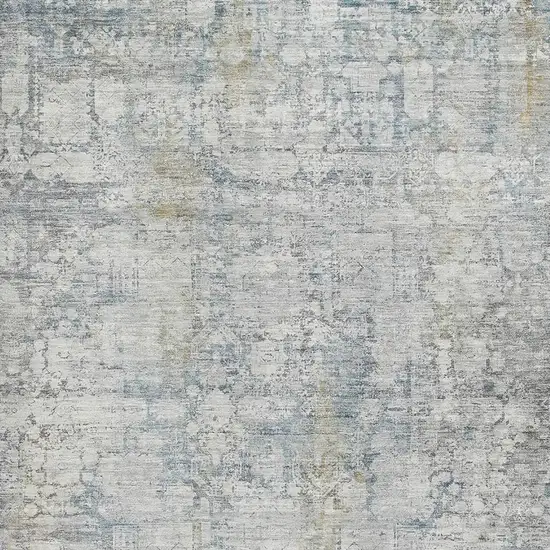 Linen And Blue Oriental Washable Area Rug With UV Protection Photo 2