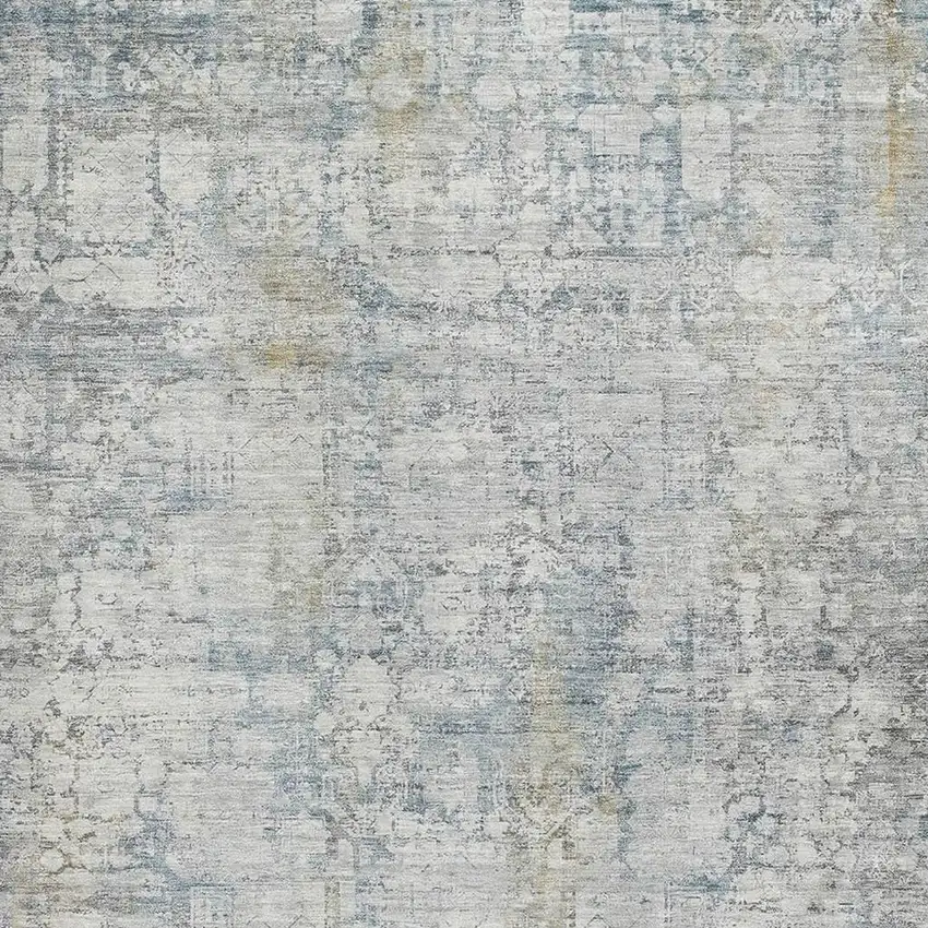 Linen And Blue Oriental Washable Area Rug With UV Protection Photo 2