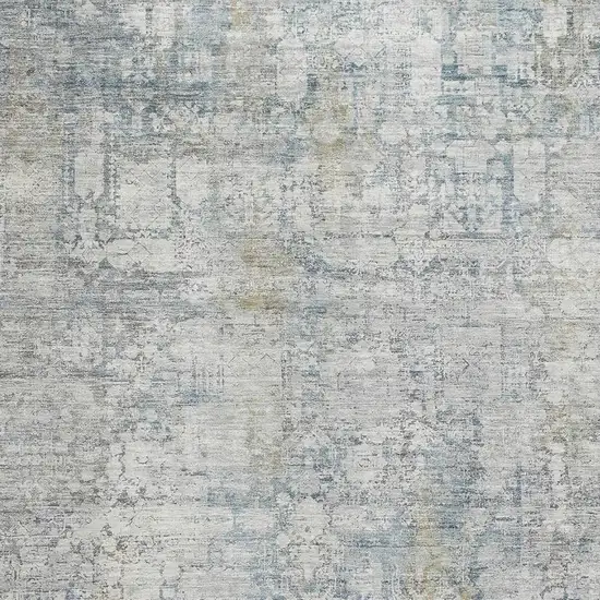 Linen And Blue Oriental Washable Area Rug With UV Protection Photo 2