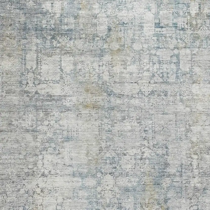 Linen And Blue Oriental Washable Area Rug With UV Protection Photo 2