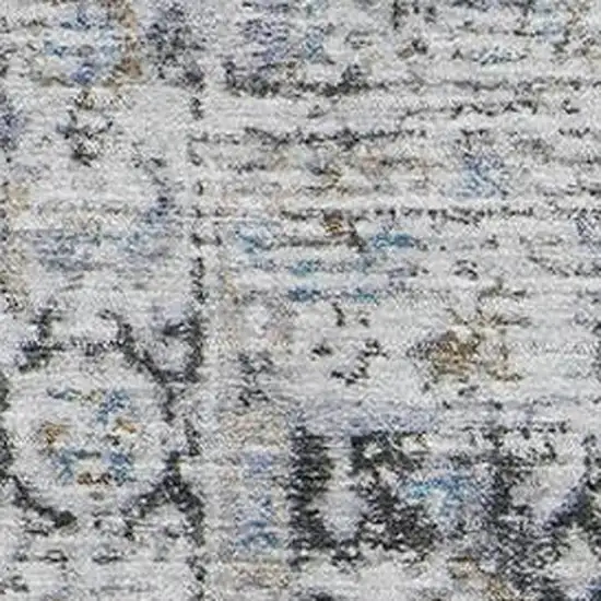 Linen And Blue Oriental Washable Area Rug With UV Protection Photo 2