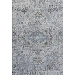 Photo of Linen And Blue Oriental Washable Area Rug With UV Protection