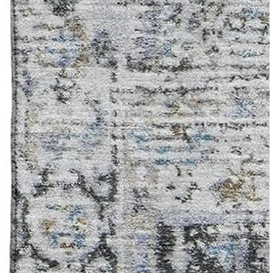 Linen And Blue Oriental Washable Area Rug With UV Protection Photo 2