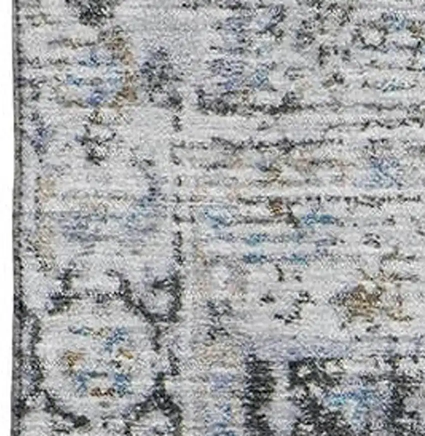 Linen And Blue Oriental Washable Area Rug With UV Protection Photo 2