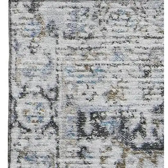 Linen And Blue Oriental Washable Area Rug With UV Protection Photo 2