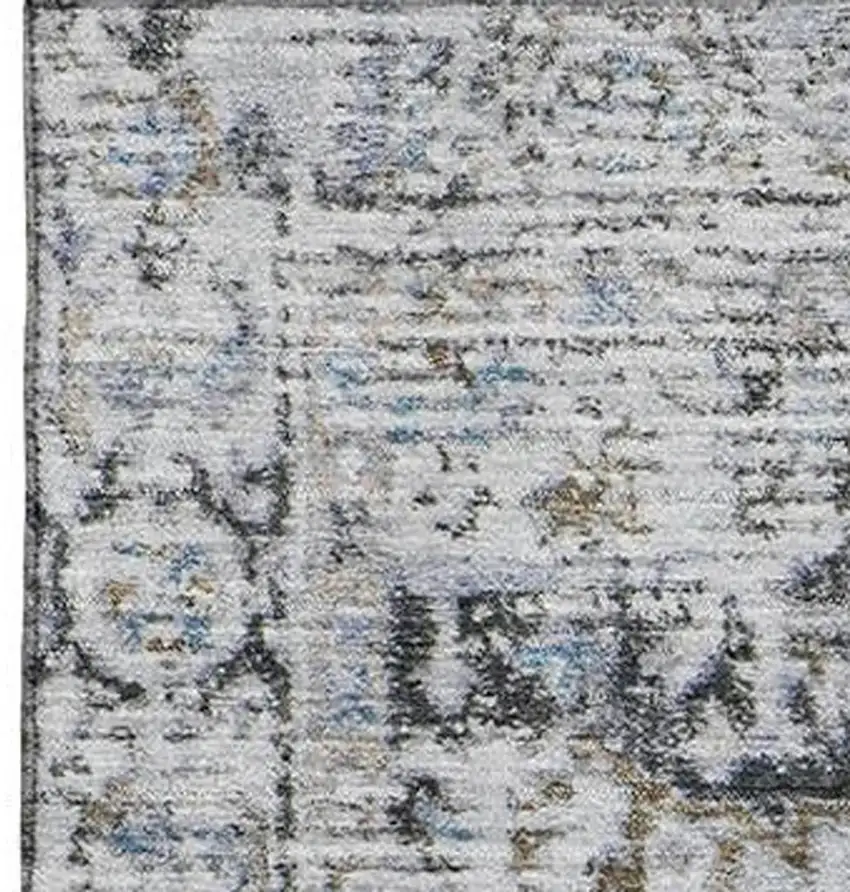 Linen And Blue Oriental Washable Area Rug With UV Protection Photo 2