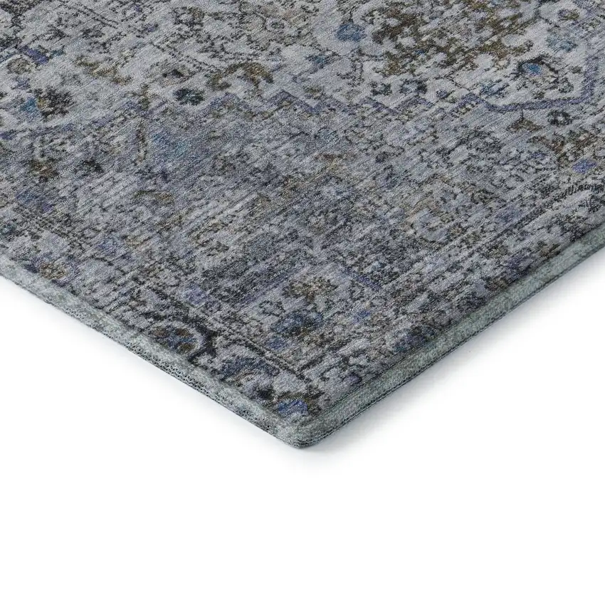 Linen And Blue Oriental Washable Area Rug With UV Protection Photo 6