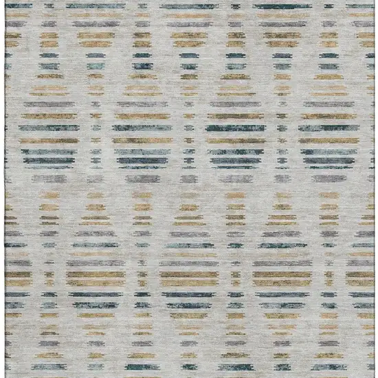 Linen And Blue Striped Washable Area Rug With UV Protection Photo 3