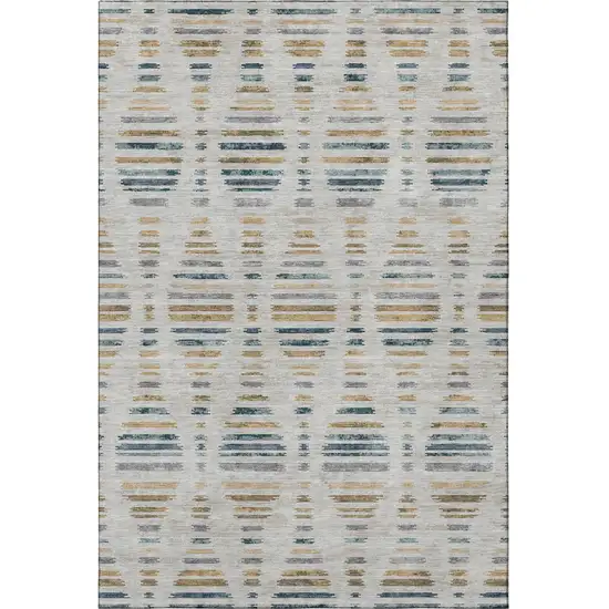 Linen And Blue Striped Washable Area Rug With UV Protection Photo 4