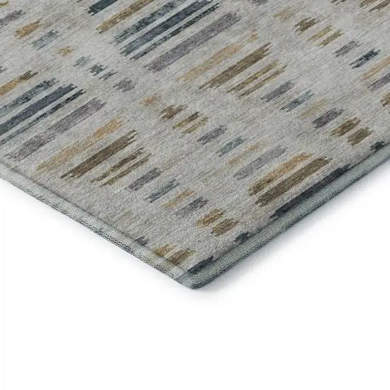 Linen And Blue Striped Washable Area Rug With UV Protection Photo 7