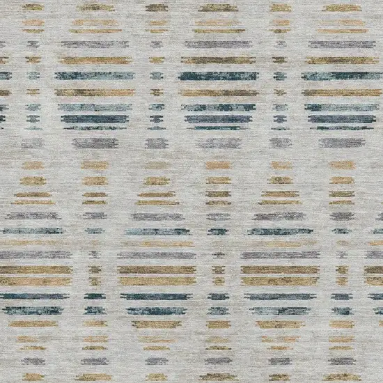 Linen And Blue Striped Washable Area Rug With UV Protection Photo 3